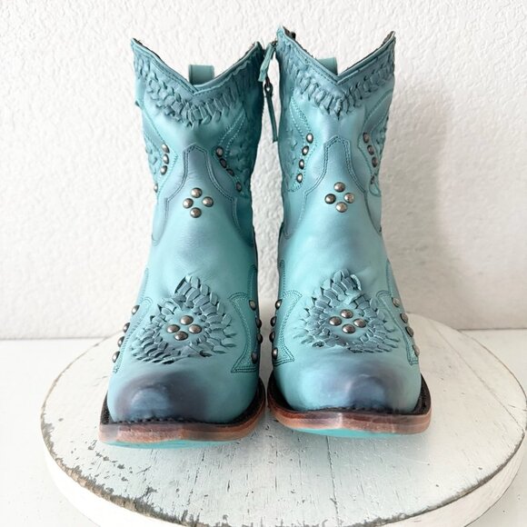 Lane COSSETTE Womens Cowboy Bootie 9.5 Turquoise Blue Cowgirl Western Short Boot - Picture 5 of 11